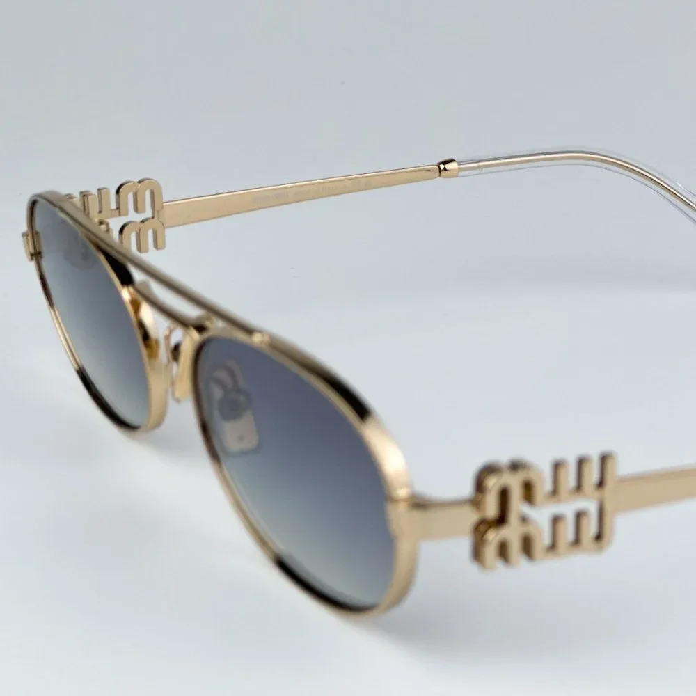 NEW Miu Miu MU54ZS 5AK30C Gold Grey Gradient Mirror Pilot Unisex Sunglas MU 54ZS